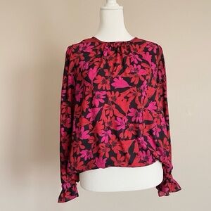 J. Crew Red and Pink Floral Blouse